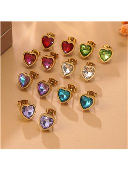 Orecchini a Lobo Cuore Oro con Pietre Sfaccettate Multicolor
