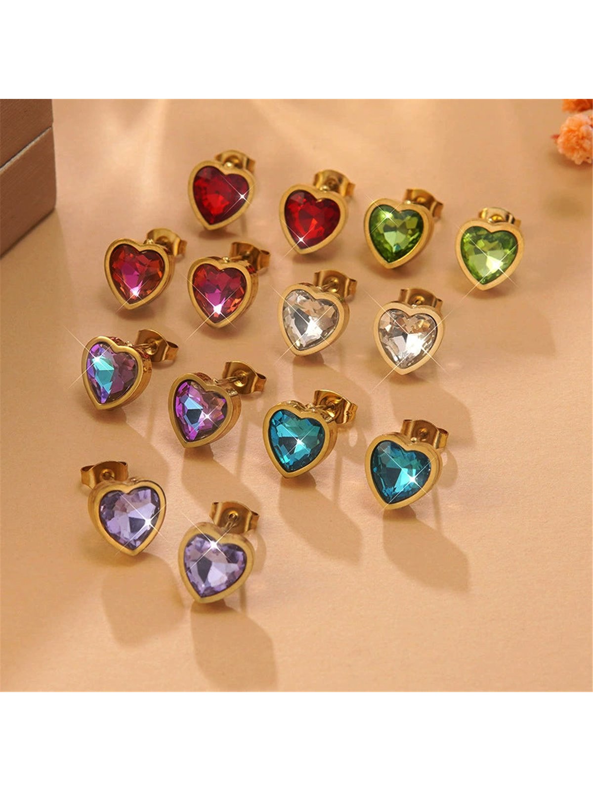 Orecchini a Lobo Cuore Oro con Pietre Sfaccettate Multicolor