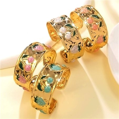 Bracciale Aperto Oro con Decorazioni Smaltate Natura e Fiori