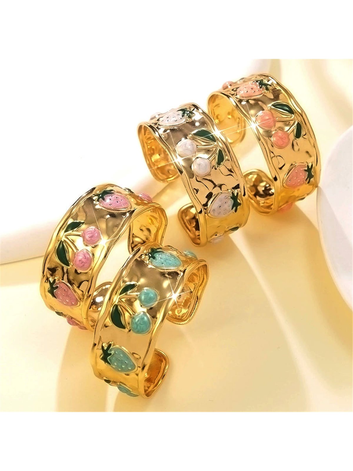 Bracciale Aperto Oro con Decorazioni Smaltate Natura e Fiori