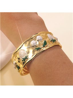 Bracciale Aperto Oro con Decorazioni Smaltate Natura e Fiori