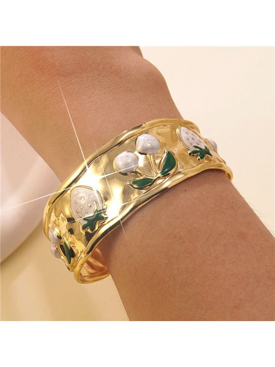 Bracciale Aperto Oro con Decorazioni Smaltate Natura e Fiori
