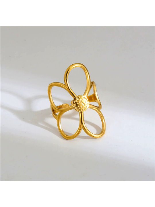 Anello Fiore Oversize in Acciaio Traforato Oro e Argento