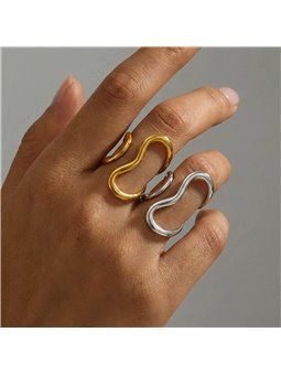 Anello Double-Finger Liquid Metal in Acciaio al Titanio