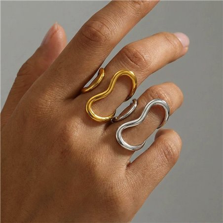Anello Double-Finger Liquid Metal in Acciaio al Titanio