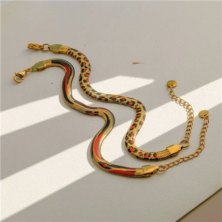 Bracciale Exotic Snake Catena Piatta Stampa Animalier Oro