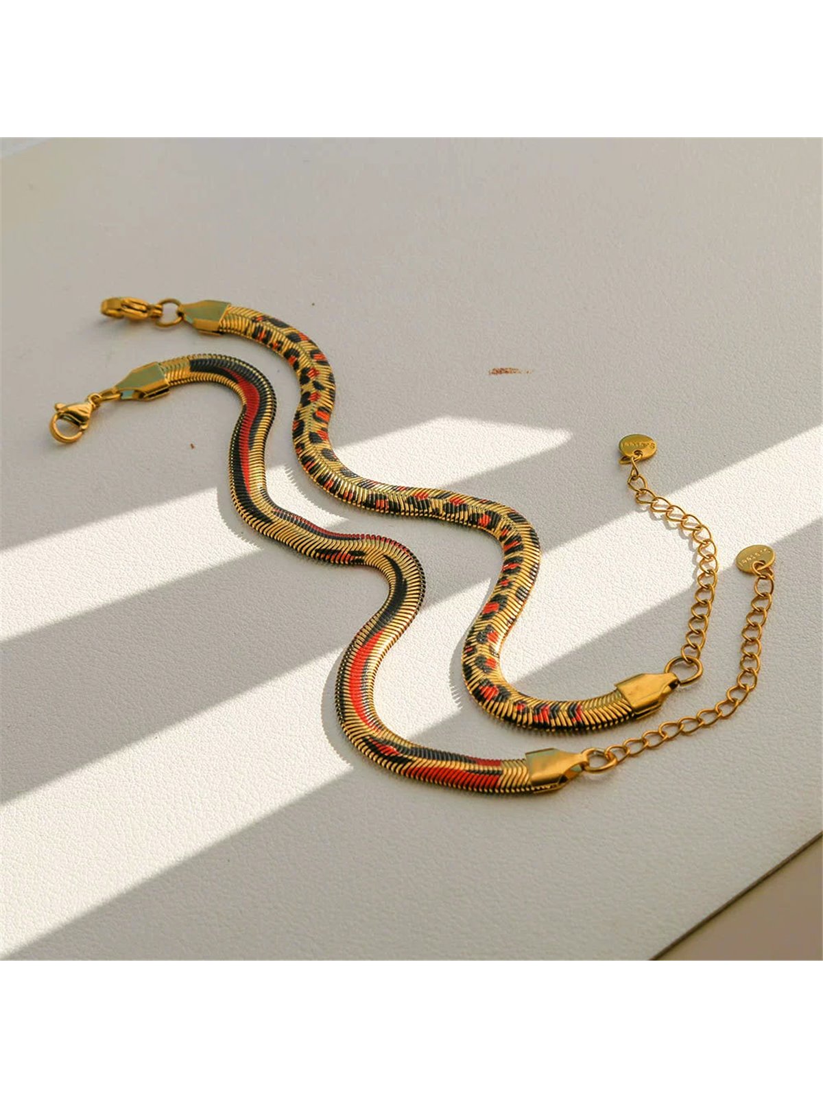 Bracciale Exotic Snake Catena Piatta Stampa Animalier Oro