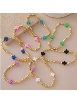 Bracciale Pop Cross Elastico con Sfere Oro e Croci Colorate