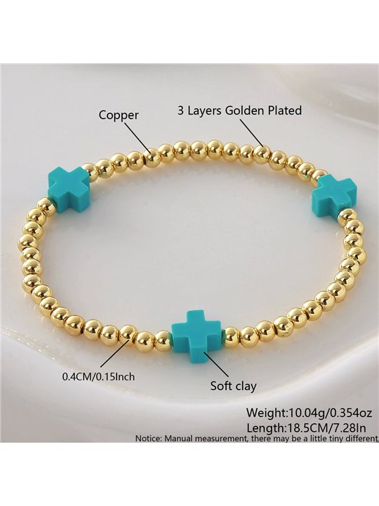 Bracciale Pop Cross Elastico con Sfere Oro e Croci Colorate