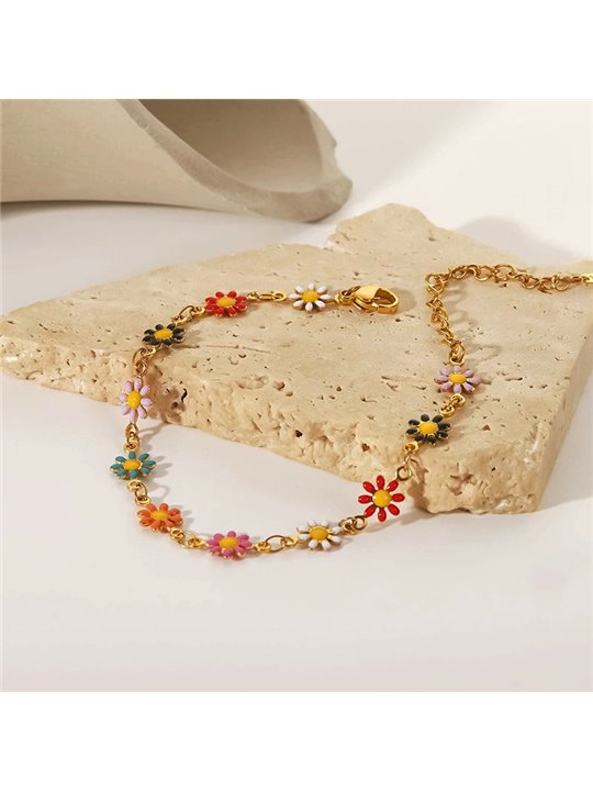 Bracciale Daisy Garden con catena dorata e margherite smaltate