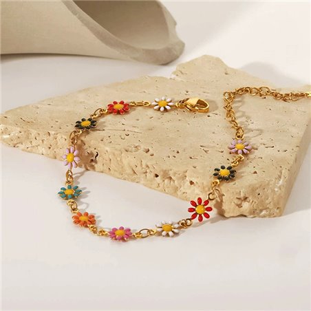 Bracciale Daisy Garden con catena dorata e margherite smaltate