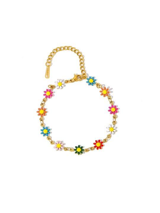 Bracciale Daisy Garden con catena dorata e margherite smaltate