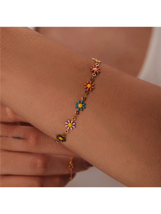 Bracciale Daisy Garden con catena dorata e margherite smaltate