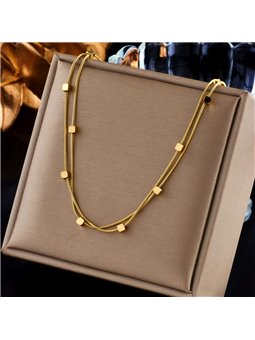Collana Geometric Twin Doppio Filo Snake con Cubi Dorati