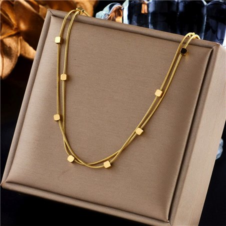 Collana Geometric Twin Doppio Filo Snake con Cubi Dorati