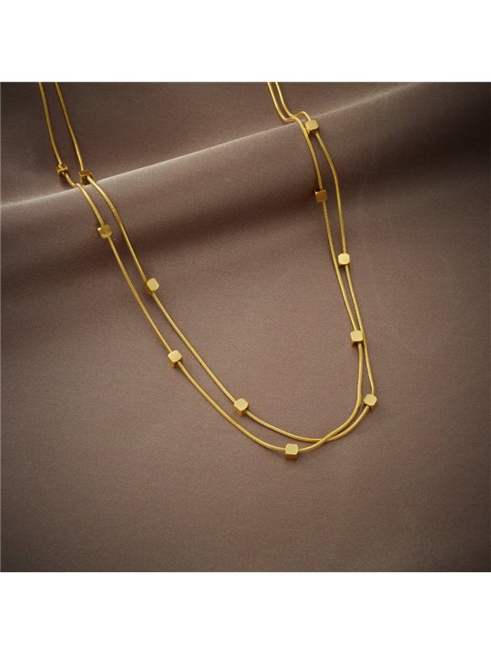 Collana Geometric Twin Doppio Filo Snake con Cubi Dorati