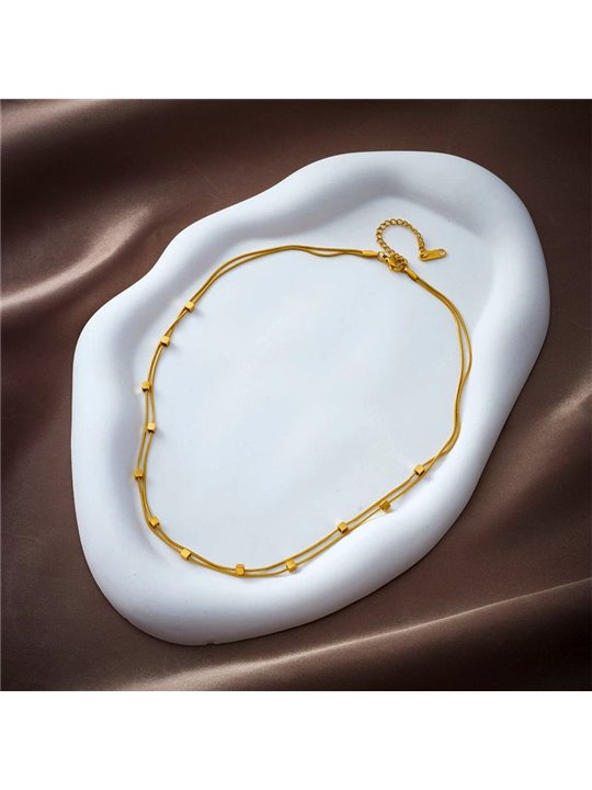 Collana Geometric Twin Doppio Filo Snake con Cubi Dorati