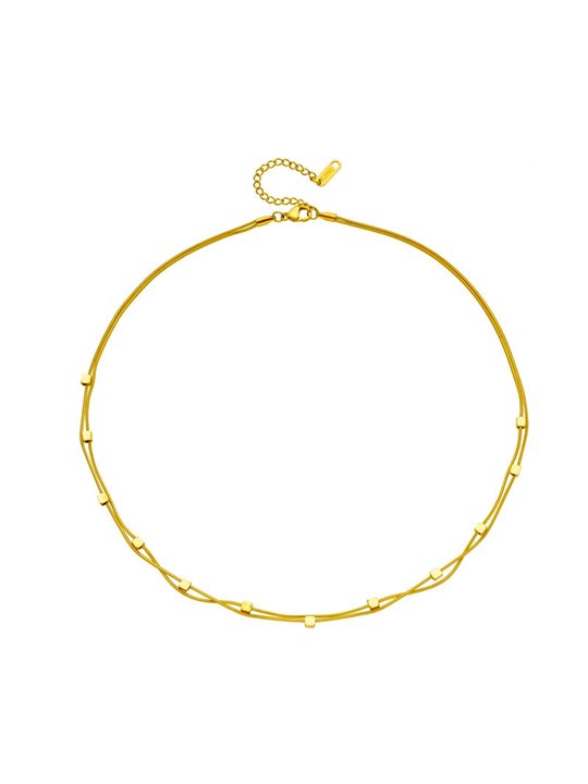 Collana Geometric Twin Doppio Filo Snake con Cubi Dorati