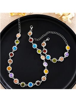 Parure Rainbow Halo con collana e bracciale ai cristalli colorati