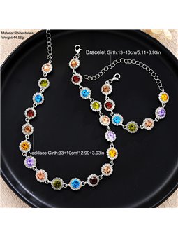 Parure Rainbow Halo con collana e bracciale ai cristalli colorati