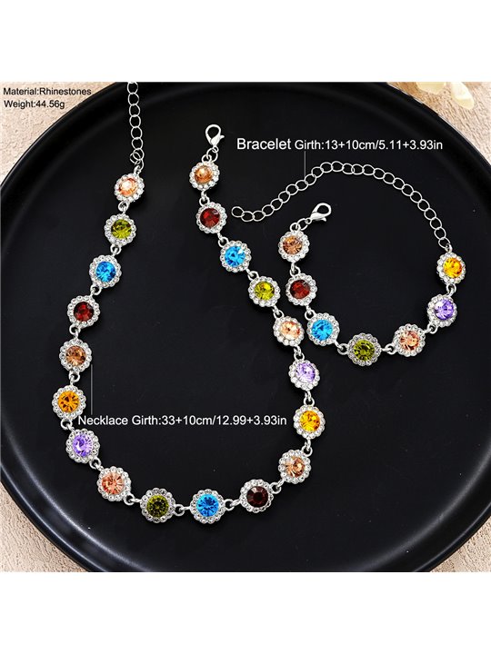 Parure Rainbow Halo con collana e bracciale ai cristalli colorati