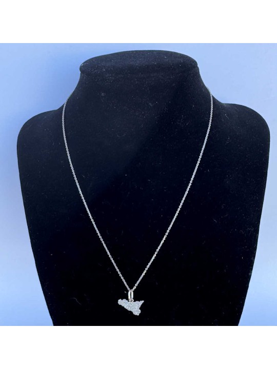 Collana con Ciondolo a Forma di Sicilia mm 10x15 con Smalto Glitter in Argento 925