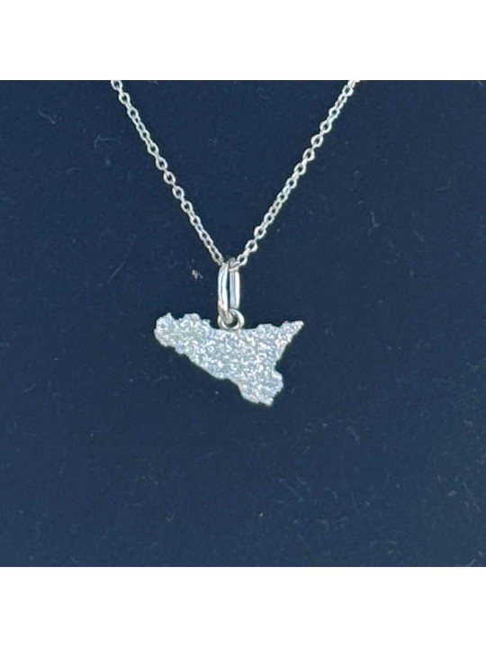 Collana con Ciondolo a Forma di Sicilia mm 10x15 con Smalto Glitter in Argento 925