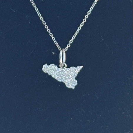 Collana con Ciondolo a Forma di Sicilia mm 10x15 con Smalto Glitter in Argento 925