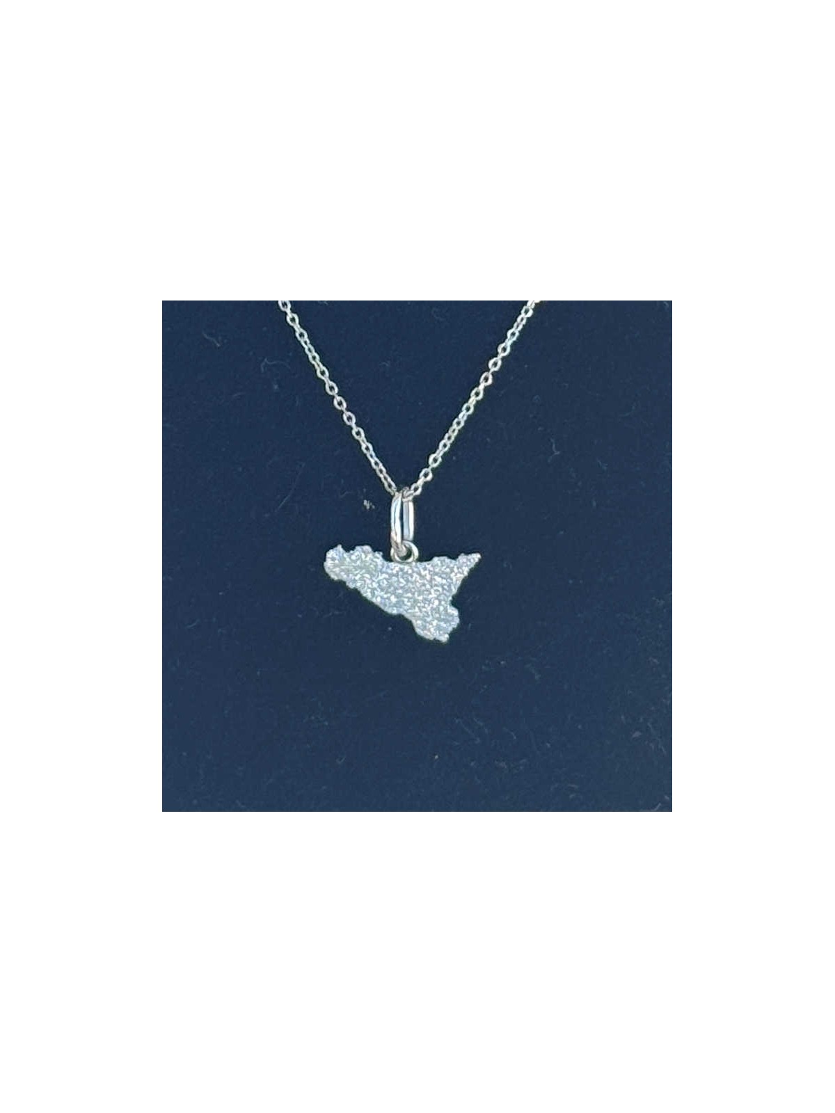 Collana con Ciondolo a Forma di Sicilia mm 10x15 con Smalto Glitter in Argento 925