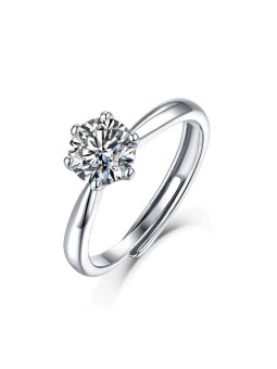 Anello solitario in argento 925 con moissanite rotonda 0.5 ct e 6 griffe