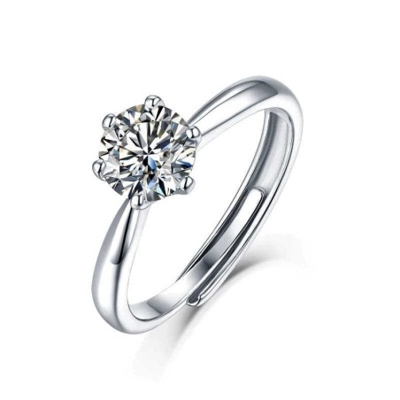 Anello solitario in argento 925 con moissanite rotonda 0.5 ct e 6 griffe