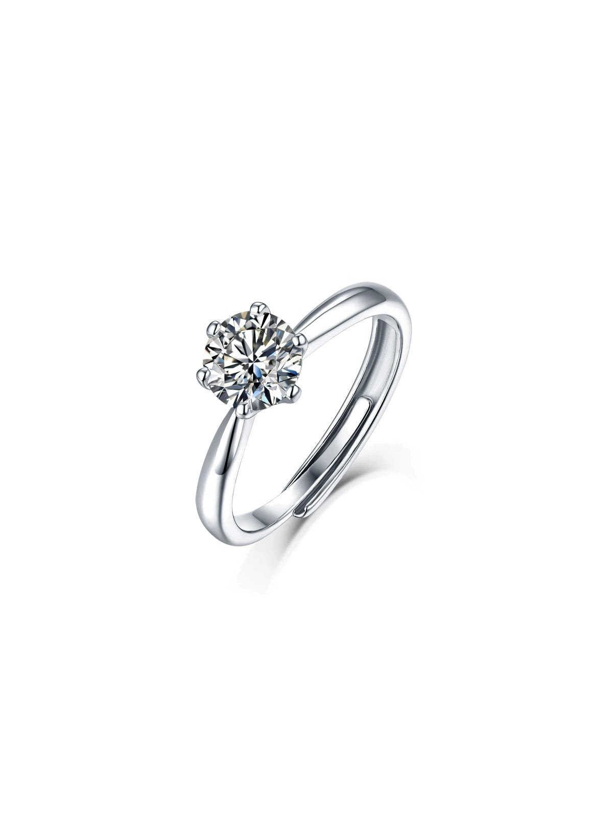Anello solitario in argento 925 con moissanite rotonda 0.5 ct e 6 griffe