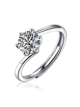 Anello solitario in argento 925 con moissanite 1 carato e 6 griffe