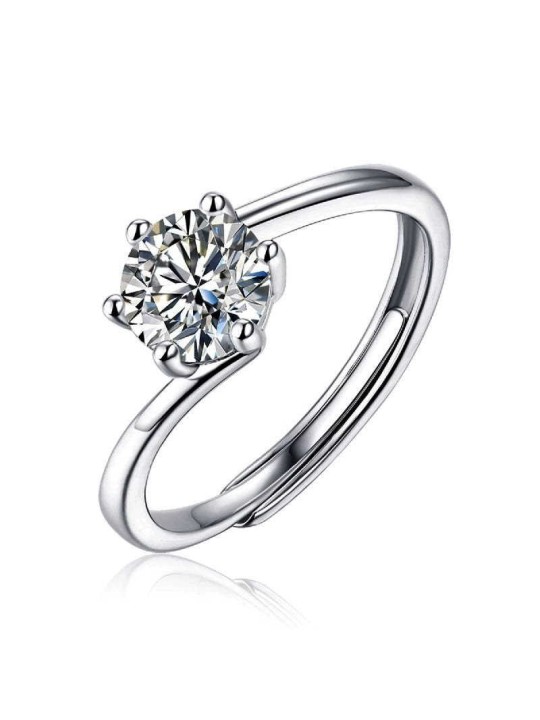Anello solitario in argento 925 con moissanite 1 carato e 6 griffe