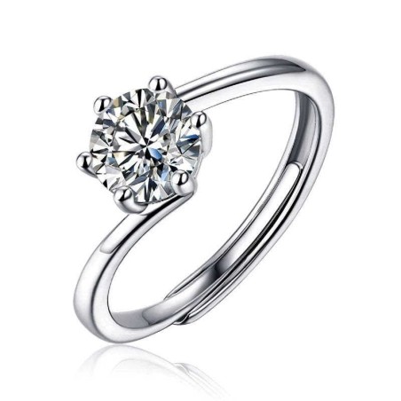 Anello solitario in argento 925 con moissanite 1 carato e 6 griffe