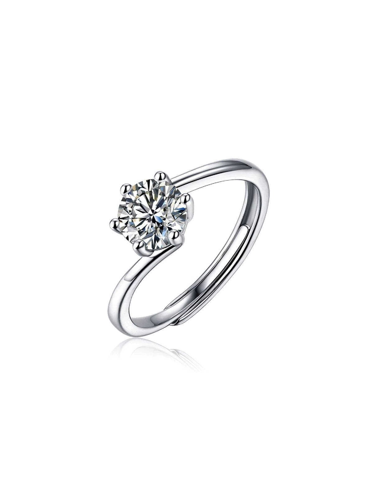 Anello solitario in argento 925 con moissanite 1 carato e 6 griffe