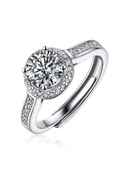 Anello solitario in argento 925 con moissanite rotonda da 1 carato