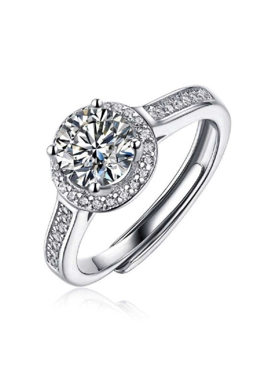 Anello solitario in argento 925 con moissanite rotonda da 1 carato