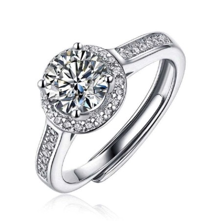 Anello solitario in argento 925 con moissanite rotonda da 1 carato