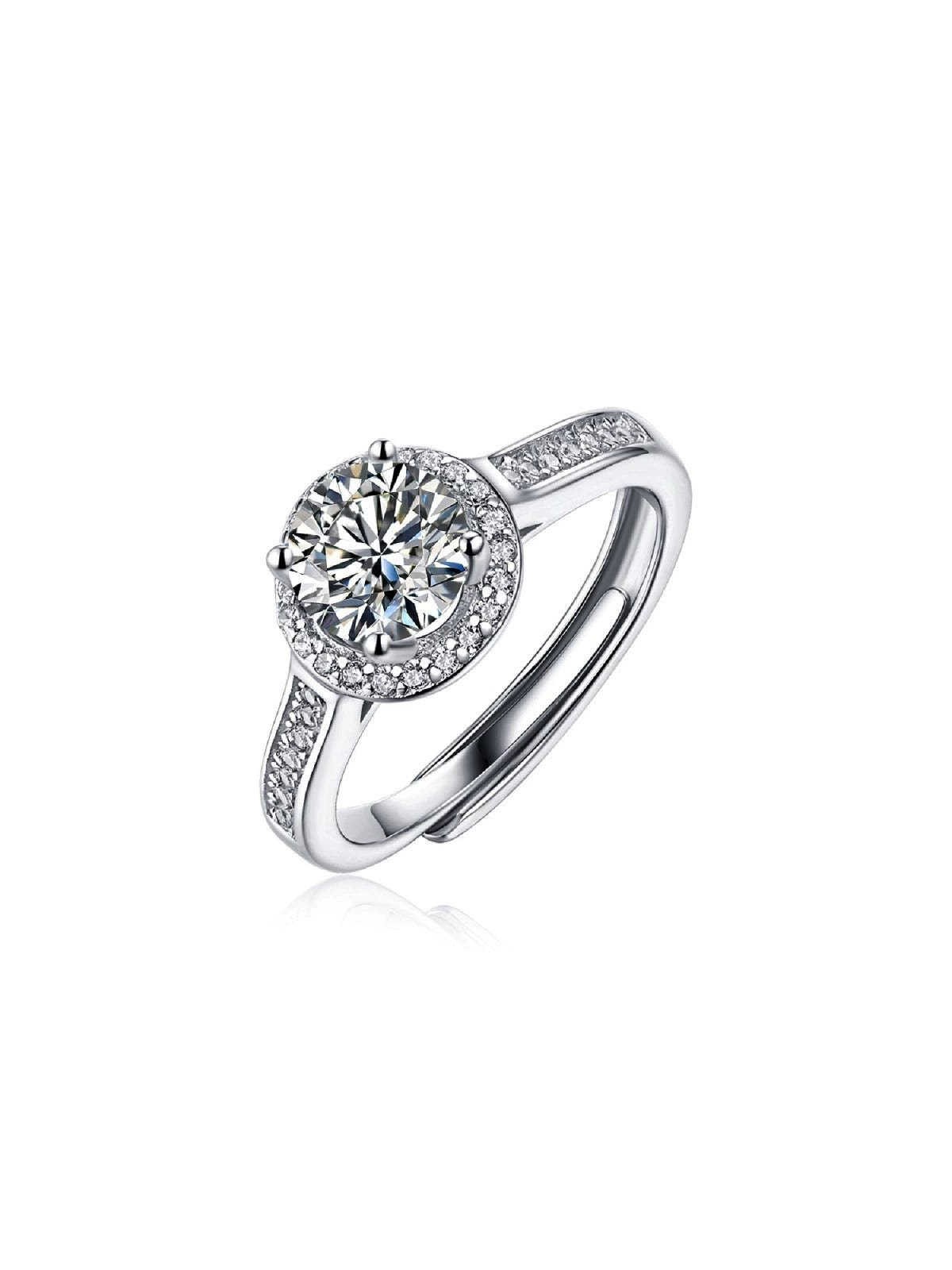 Anello solitario in argento 925 con moissanite rotonda da 1 carato
