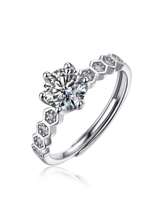 Anello in argento 925 con moissanite centrale + 8 sul gambo