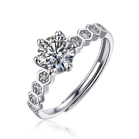 Anello in argento 925 con moissanite centrale + 8 sul gambo