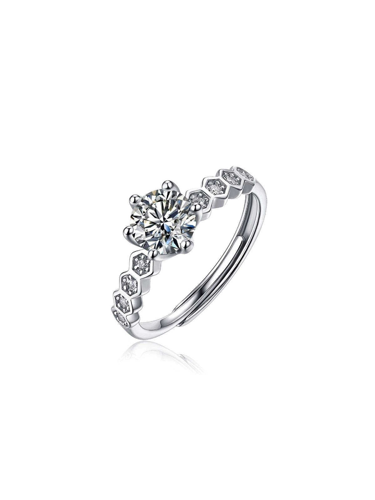 Anello in argento 925 con moissanite centrale + 8 sul gambo