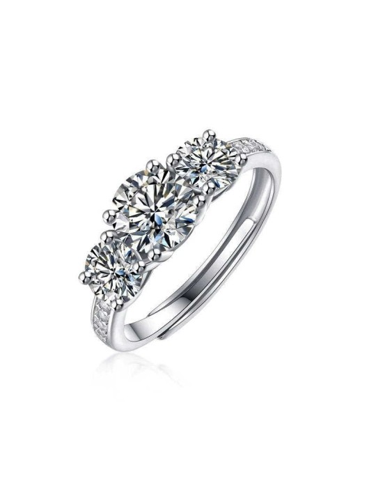 Anello donna in argento 925 stile trilogy con tre pietre moissanite