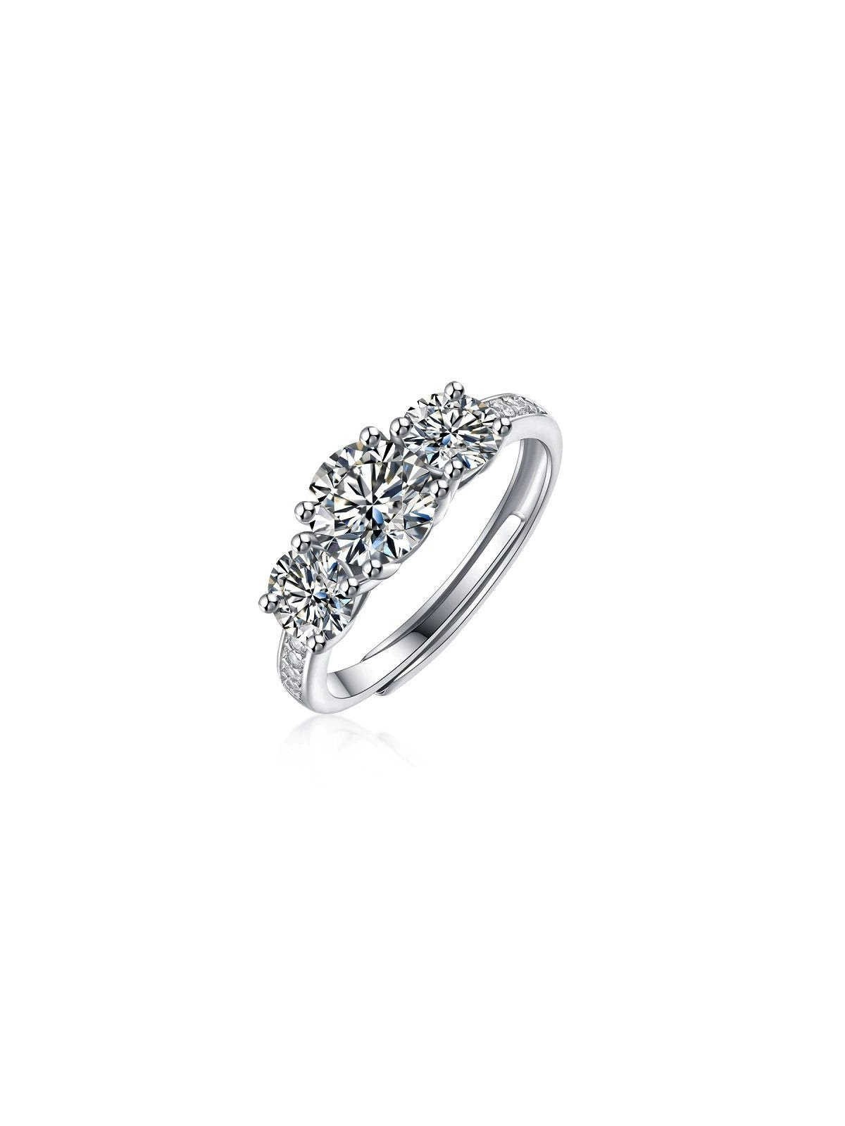 Anello donna in argento 925 stile trilogy con tre pietre moissanite
