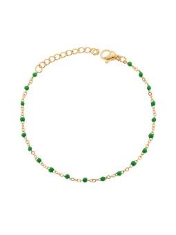 Bracciale catena forzatina diamantata con smalti verde in acciaio colore oro