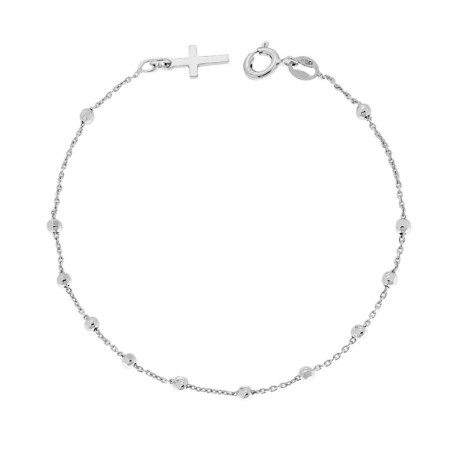 Bracciale rosario cm 17 con grani diamantati mm 2,5 e croce pendente in argento 925