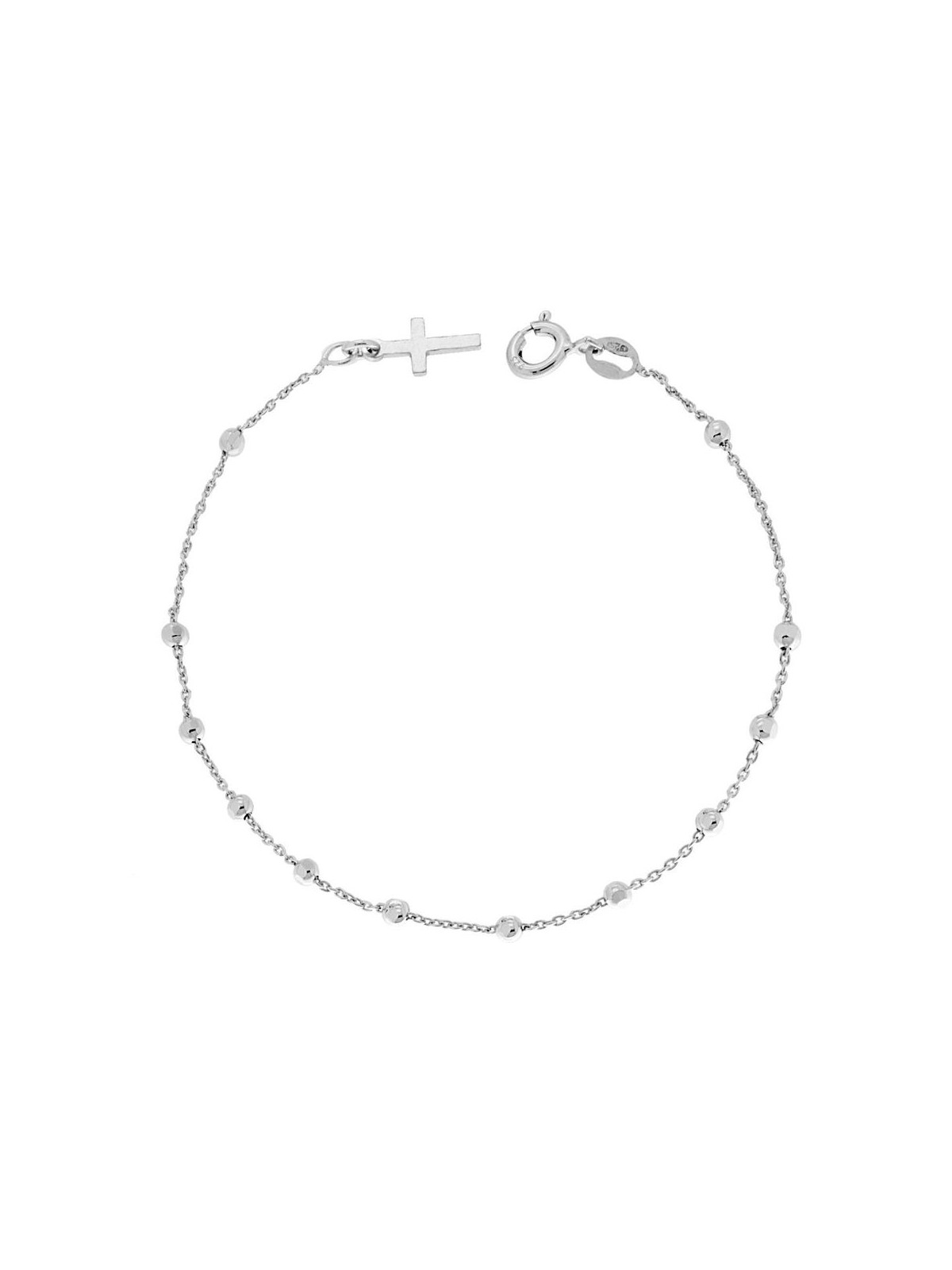 Bracciale rosario cm 17 con grani diamantati mm 2,5 e croce pendente in argento 925