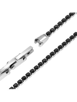 Bracciale tennis cm regolabili 18-21 con zirconi neri mm 2 in acciaio