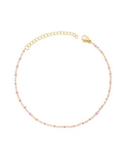 Cavigliera catena forzatina diamantata con smalti rosa in acciaio colore oro